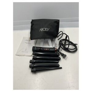 ABODY 5-in-1 Curling Wand Set Interchangeable Barrels Black Rose Gold 450°F